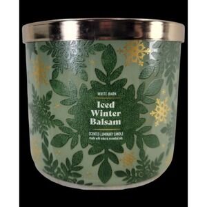 White Barn Candle: ICED WINTER BALSAM Bath Body Works Scented 3-wick Green 14.5
